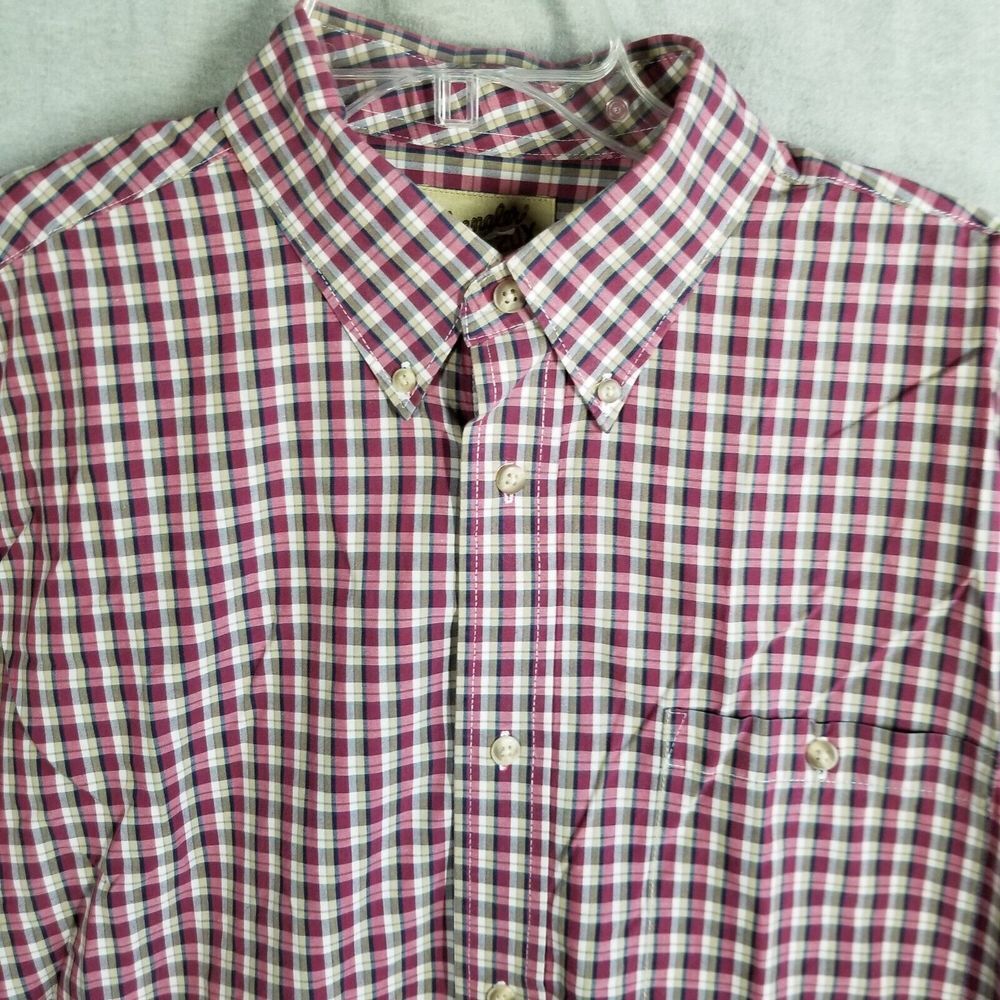 Wrangler 20X Twenty X Men's‎ XL Shirt Button Down Burgundy Plaid Pocket Logo